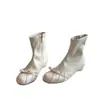 Versión de Piel de Oveja~Punta Redonda Moño Estilo Sencillo Tacón Oculto Botas Adelgazantes para Mujer Cremallera Lateral Estilo Francés Elásticas Adelgazantes en el Tobillo