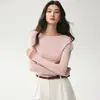 Suéter Yangzi de lana 100% pura, hilado fino, sin costuras, calibre 18, para mujer, estilo fino, escote asimétrico, corte ajustado, capa base, ropa interior