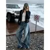 Jeans Scimitar Wide-Leg Retrô Americano para Mulheres 2026 Novo Estilo Caimento Solto Petite Caimento Reto Calças Scimitar