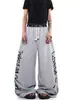 Pantalones de chándal retro americano de calle con estampado de letras en la cintura, paneles, dobladillo curvo, para hombre y mujer, casual deportivo de pierna ancha para primavera y otoño