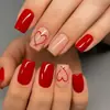 Uñas Portátiles Transfronterizas 24 Piezas Día de San Valentín Corazón Cuadradas Cortas Manicura Estilo Puro Lustre Uñas Portátiles Removibles Venta al por Mayor