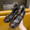 Mary Jane de Tacón Alto Primavera y Otoño 2023 Zapatos de Boda de Suela Gruesa Zapatos de Novia Zapatos de Una Capa de Cuero Suave con Tacones Gruesos en Stock Venta al por Mayor