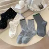 Meias Femininas Quatro Estações Algodão Meia-Perna Estilo Simples Japonês Meninas Estudantes Esportes Bolinhas Meias Tendência Antiderrapante Absorventes de Suor