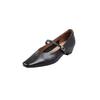Zapatos Mary Jane de piel de vaca con diseño retro francés, primavera 2025, nuevos, gruesos, de tacón bajo, punta cuadrada pequeña, de cuero genuino de una sola capa para mujer