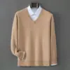Suéter 100% cachemira pura para hombre, nuevo jersey casual de negocios de cuello en V para invierno 2026, suéter cálido para hombres de mediana edad