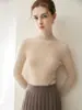 Suéter de lujo 100% cachemira pura para mujer, cuello semi-alto, acanalado, corte ajustado, manga larga, suéter base de punto simple