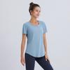 Primavera y Verano Delgada Color Puro Cepillada Camiseta de Manga Corta para Yoga Holgada Transpirable Suave Cerosa Corta para Correr Deportes Fitness Mujeres