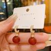 Brincos de ônix vermelho microincrustados de luxo leve, estilo retrô feminino, brincos simples de agulha de prata para todos os dias, brincos elegantes de alta qualidade