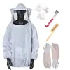 Conjunto de ferramentas de apicultura de sete peças: traje de apicultura respirável, luvas, grampos plásticos, gaiola de rainha, faca de pigtail, escova de cerdas para abelhas
