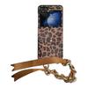Funda de Cuero con Estampado de Leopardo para Teléfono Plegable Samsung ZFlip6 para Zflip5 Funda Brazalete Protectora para Tarjetas