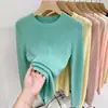 Camiseta de Punto de Manga Larga para Mujer 2025 Verano y Otoño Nuevos Tops Estilo Coreano Sencilla y Versátil Camiseta Básica de Hombro Derecho para Mujer Delgada