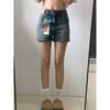 Shorts de mezclilla desgastados estilo americano de talla grande para mujer en verano, diseño de aspecto adelgazante de cintura alta para mm gorditas, pantalones rectos casuales sueltos
