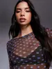Top de Gasa de Burbujas con Lunares Estilo Chica Picante Estilo Americano para Mujer, Camiseta Base de Malla Transparente Estampada de Verano, Cubierta Protectora Solar