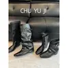 Encuentro Primero Temporada Negra Tacón Oculto Punta Fina Botas Largas Hasta la Rodilla Mujer 2026 Otoño/Invierno Nuevo Estilo Pantalón Arrugado Botas de Caballero