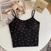 711# camisola corta de rayón estampada de verano para mujer con almohadilla en el pecho delgada delgada delgada espalda pequeña top versátil