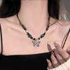 Nueva Cadena Corta para Clavícula de Cerámica Artística Vintage Original China de Mariposa para Mujer Combinable Estilo Nacional Estilo Nacional Colgante de Collar