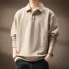 Camisa Polo Jacquard de Diamante Francês de Alta Qualidade Manga Longa Masculina Outono Texturizada Novo Estilo Gola Lapela Tricô Moletom Masculino