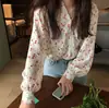 Camisa de Chiffon Floral Retrô Manga Longa Estilo Coreano Solta Emagrecedora com Design de Manga Lanterna para Mulheres - Primavera Antecipada 2026