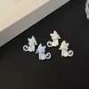 Lindos Aretes de Gato con Goteo de Aceite y Moño de Circonita, Divertidos Aretes de Gato de Dibujos Animados, Diseño de Nicho, Aretes de Alta Gama