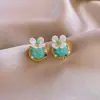 Aretes Redondos Tachonados con Diamantes de Resina Azul Fresco Aguja de Plata, Aretes de Lujo Ligero de Gama Alta, Accesorios para Orejas de Temperamento Estilo Bosque de Nicho