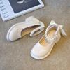Zapatos de piel para niña 2023 Nuevo Mary Jane Lazo de perlas Zapatos de piel negros para niña estudiante de actuación infantil