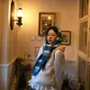 Pasamontañas a Rayas Bloque de Color Coreano para Mujer Otoño e Invierno Caliente Protección para los Oídos Bufanda para el Cuello Gorro de Lana Todo en Uno