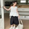 Conjunto de Verano Delgado y Moderno para Niñas Mayores, Top de Tirantes Floral a la Moda y Pantalones Farol de Dos Piezas para Verano