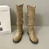 Botas compridas coreanas estilo ocidental para mulheres, botas de cano alto retrô francês de outono, botas de cano alto 2026, botas de cowboy empilhadas, novo estilo versátil