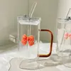 Vaso de Agua Cuadrado Transparente Sencillo con Asa de Lazo, Vaso con Popote de Vidrio, Taza de Vidrio Resistente a Altas Temperaturas para Café y Leche, Vaso de Vidrio