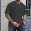 Estilo Verão Novo Masculino Casual Esportivo Cor Sólida Gola Redonda Pulôver Padrão Jacquard Top Solto Camiseta