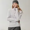 Estilo de lujo ligero con media botonadura~Suéter de cachemira para mujer de otoño e invierno, cuello alto, suave y único, top de lana retro y relajado