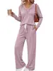 2026 Comercio Exterior Transfronterizo Europeo y Americano Otoño/Invierno Nuevo Conjunto de Dos Piezas de Color Sólido con Cuello en V y Botones de Manga Larga Cómodo Casual para Mujer