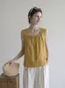 Top amarillo sin mangas para mujer, nuevo camisón babydoll francés de nicho para el verano de 2026