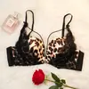 Sujetador de Encaje Sexy Puro Deseo para Mujer con Estampado de Leopardo, Hebilla Frontal, Reúne Busto Pequeño, Levanta y Moldea, Soporte Lateral para el Pecho, Anti-Caída