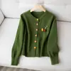 Cardigan de Punto Decorativo de Calabaza Estéreo de Manga Larga Estilo Coreano Otoño e Invierno Nuevo Suéter Chaqueta Holgada Estilo Perezoso de Cuello Redondo para Mujer