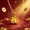 Nuevo Colgante de Loto Dorado de Arena Método Antiguo Chino Fu Lu para Mujeres Calabaza Loto Exquisito Versátil Sensación de Alta Gama Regalo para Novia