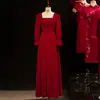 Vestido de Brindis de Novia 2026 Nuevo Borgoña Primavera y Otoño Manga Larga Boda Fiesta Anual Vestido para Mujer de Gama Alta Largo
