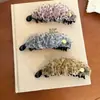 Pinza de Plátano Plegable Estilo Coreano Azul Ahumado Estampado de Leopardo para Mujer Versátil de Alta Gama Accesorio para el Cabello para Cola de Caballo Alta con Volumen