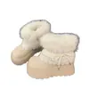 Botas de neve femininas petite 2026 novo estilo inverno plataforma com pelo, cadarços, forro de fleece e design espesso para efeito emagrecedor