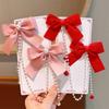 Horquilla para el pelo con lazo de cadena de perlas rojas festivas de Año Nuevo para niños, tocado de princesa para bebé, horquilla para niña con borlas y par de clips