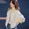 Jaqueta Jeans Casual Amarela de Algodão, Nova Estilo Coreano, Solta, Tamanho Grande, Gola Reversível, Curta, Slim Fit, Versátil, para Mulheres, Coleção Primavera e Outono 2026