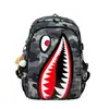 Mochila Nueva con Estampado de Boca de Tiburón Camuflada, Bolsa Escolar Grande para Estudiantes, Impermeable Casual Moderna para Viajes al Aire Libre