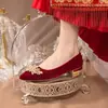Vestido Xiuhe de Grulla Blanca Almohada Zapatos Tostados Zapatos de Novia para Boda Nuevo Estilo Primavera y Otoño Tacones Altos Cómodos para Mujer Tacón Grueso Rojo