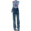 Jeans de Pierna Ancha Azules Retro Estilo Americano High Street con Costuras para Mujer Verano Diseño de Autor Nicho de Cintura Alta Pantalones de Moda Versátiles