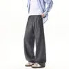 Calça Plissada Drapê de Perna Larga Curva Estilo Old Money para Homens, Calça Casual Respirável de Outono, Calça Social Drapê de Corte Reto Tendência