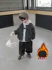 Conjunto de Invierno a Cuadros Acolchado de Tres Piezas para Niños Estilo Coreano Conjunto de Sudadera con Capucha Todo en Uno de Forro Polar para Niños Ropa Elegante para Bebés Niños