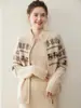 Cárdigan de cachemir jacquard Fair Isle para mujer, Abrigo suéter cálido con doble cremallera, Top de punto holgado y versátil para otoño e invierno