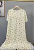 Novo Pijama de Algodão e Seda 2025 para Mulheres, Verão Fino Tamanho Grande, Vestido Longo de Algodão Artificial de Manga Curta para Usar por Cima