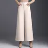 Calça Wide Leg da Moda Nova Mistura de Lã para Mulheres Outono/Inverno 2026 Calça Casual Grossa de Cintura Alta Calça Reta de Nove Décimos Petite