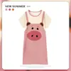 Pijama Feminino Verão Manga Curta Fino Desenho Animado Pequeno Fresco Fofo Estilo Ins Solto Camisola Doce Estudante Roupas de Casa